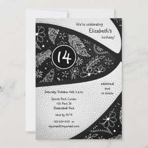 black white boho basketball girls sports party invitation