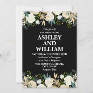 Black & White Boho Bohemian Chic Greenery Wedding Invitation