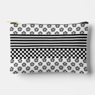 Black White Boho Check Floral Stripes Pattern Accessory Pouch