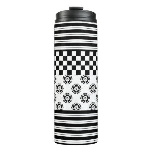 Black White Boho Check Floral Stripes Pattern Thermal Tumbler