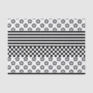 Black White Boho Check Floral Stripes Pattern Tissue Paper