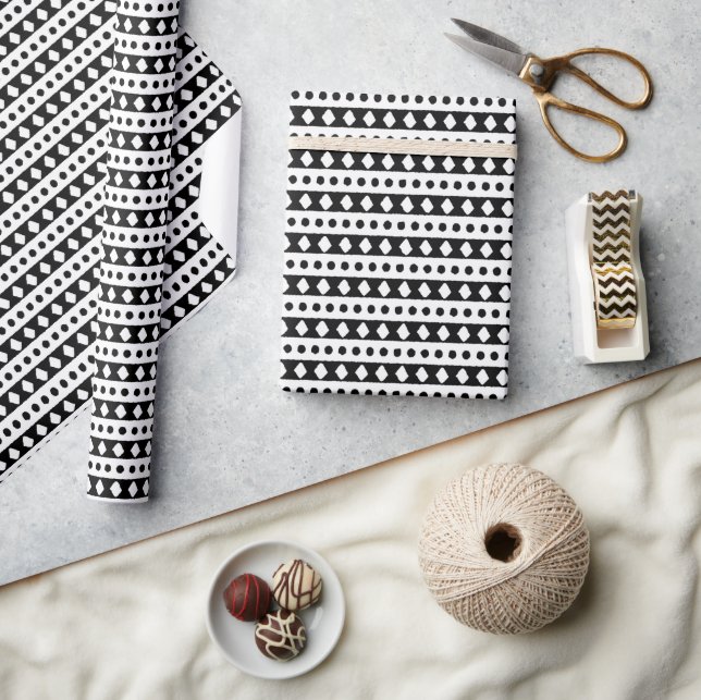 Black & White Boho Chic Pattern Wrapping Paper (Crafts)
