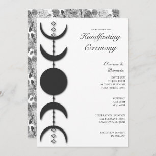 Black & White Boho Moon Phase Handfasting Invitation