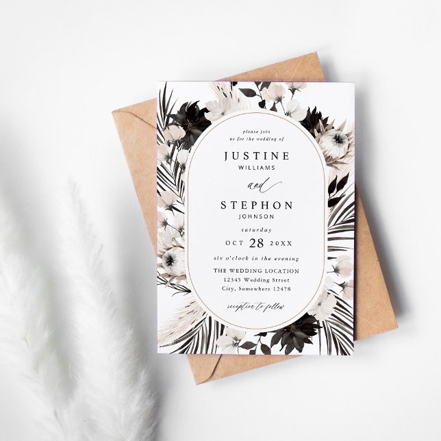Black & White Boho Tropical Wedding Invitation (Creator Uploaded)