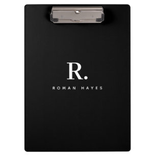 Black White Bold Dot Monogram Modern Minimalist Clipboard