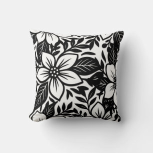 Black & White Bold Modern Floral Bloom  Cushion