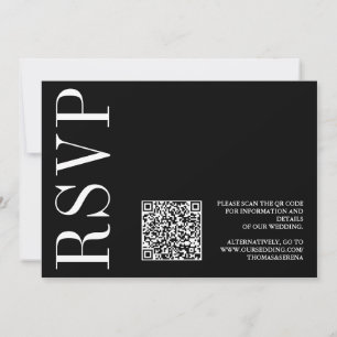 Black & White Bold Monochrome QR Code RSVP Bow Invitation
