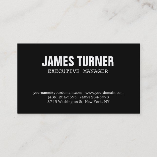 Black White Bold Text Modern Style Professional Business Card (Front)