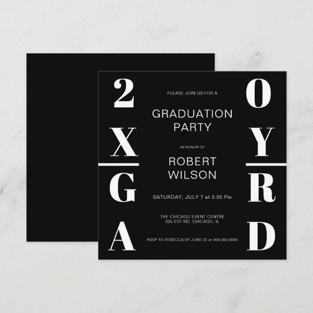Black White Bold Typography Graduation Party Invit Invitation (Front/Back)