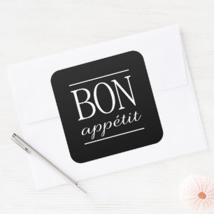 Black & White BON APPETIT Quote Dinner Food Text Square Sticker