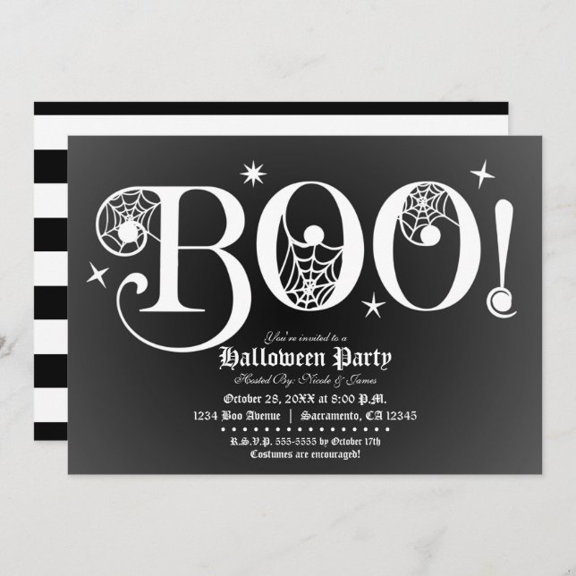 Black & White BOO Elegant Halloween Party    Invitation (Front/Back)