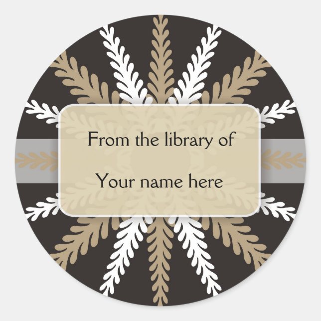 Black White Bookplates-Gold Snowflake Classic Round Sticker (Front)