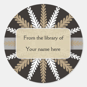 Black White Bookplates-Gold Snowflake Classic Round Sticker