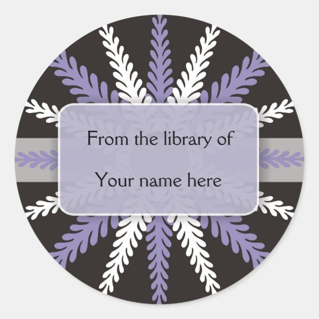 Black White Bookplates-Purple Snowflake Classic Round Sticker (Front)