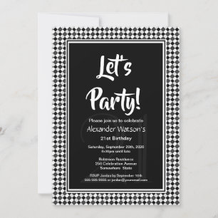 Black White Border 21st Birthday Party Invitation