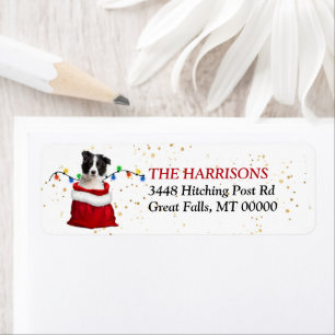 Black White Border Collie Pup Gift Return Address Label