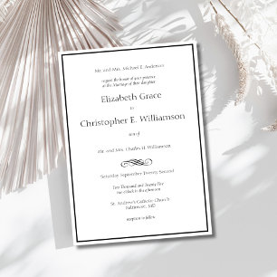 Black White Border Minimal Modern Formal Wedding Invitation