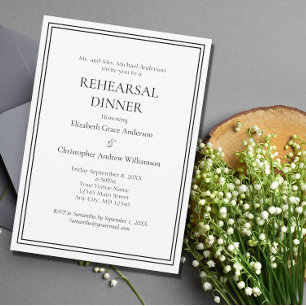 Black White Border Traditional Rehearsal Dinner Invitation