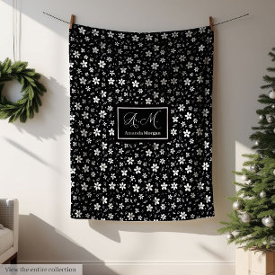 Black White Botanical Blanket Personalized Minimal