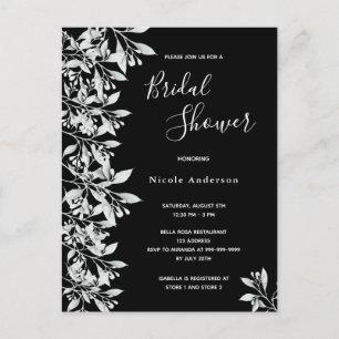 Black white botanical Bridal Shower invitation Postcard