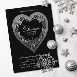 Black White Botanical Christmas Party Invitation