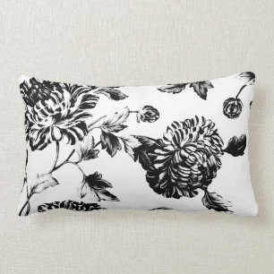 Black & White Botanical Floral Toile Lumbar Cushion
