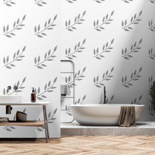 Black White Botanical Prints Grey Leaf Patterns Wallpaper