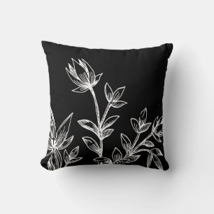 Black & White Botanical Rhatany Flowers Cushion