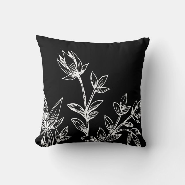 Black & White Botanical | Rhatany Flowers Cushion (Front)