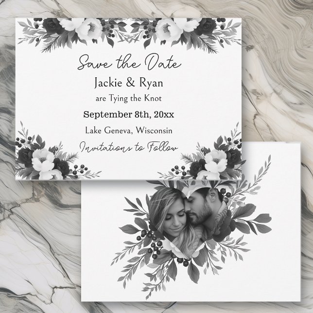 Black & White Botanical Wedding Save the Date (Creator Uploaded)