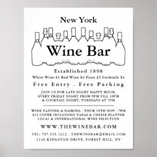 Black & White Bottles, Wine Bar/Winery Advertising Poster