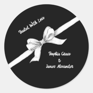 Black & White Bow   Elegant Wedding   Monochrome Classic Round Sticker