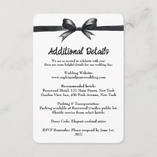 Black & White Bow   Elegant Wedding   Monochrome Enclosure Card