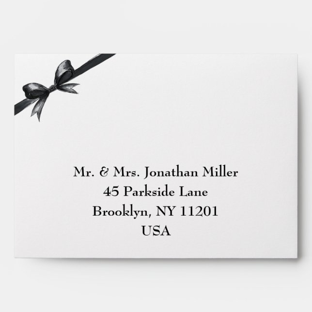Black & White Bow | Elegant Wedding | Monochrome Envelope (Front)