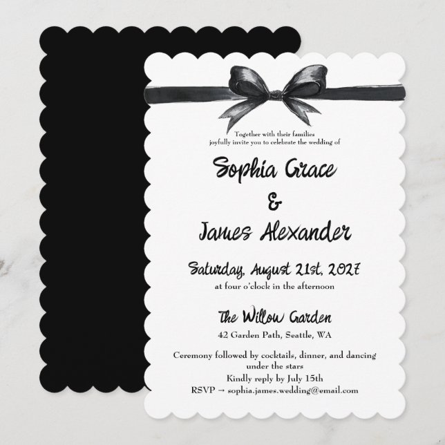 Black & White Bow | Elegant Wedding | Monochrome Invitation (Front/Back)