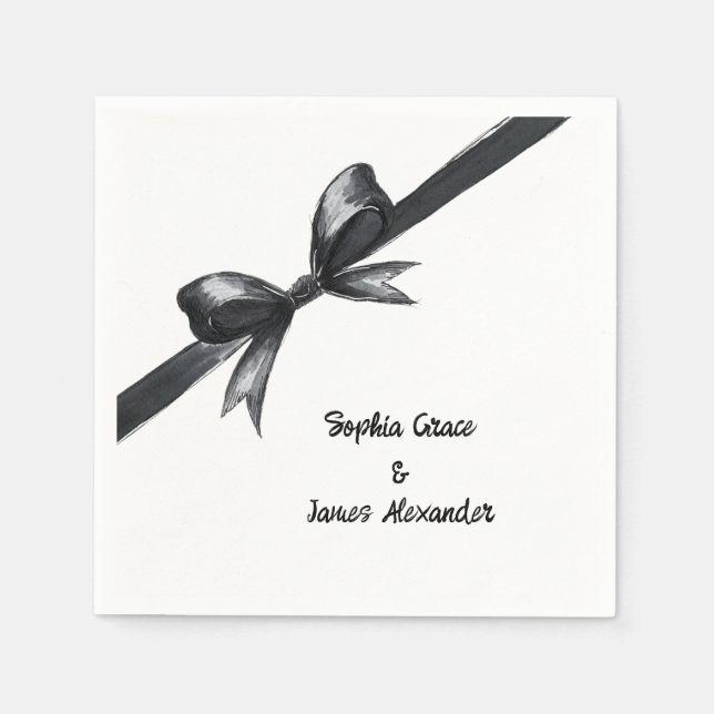 Black & White Bow | Elegant Wedding | Monochrome Napkin (Front)
