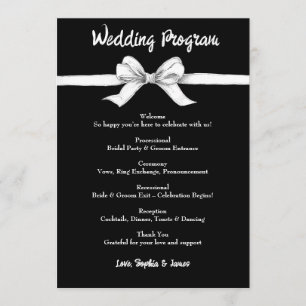 Black & White Bow   Elegant Wedding   Monochrome Program