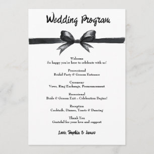 Black & White Bow   Elegant Wedding   Monochrome Program