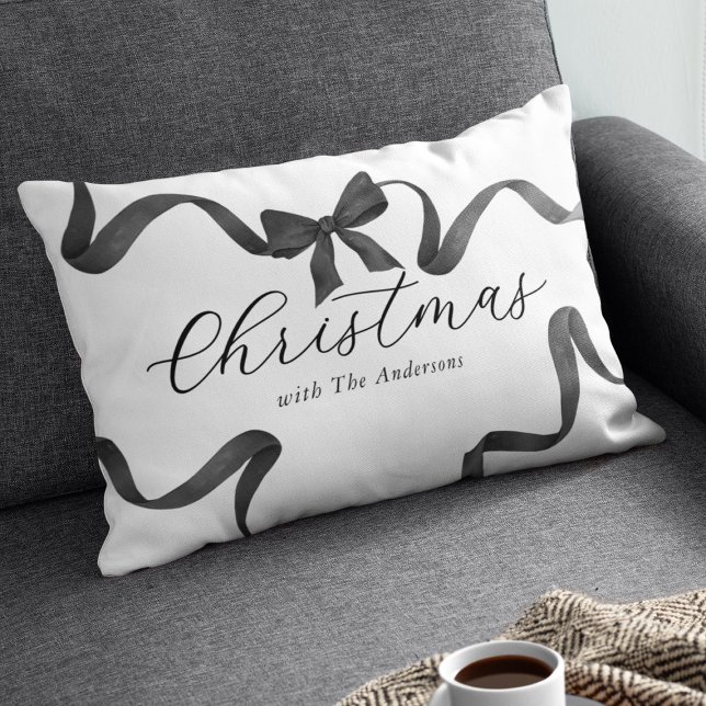 Black White Bow Family Christmas Lumbar Cushion (Creator Uploaded)