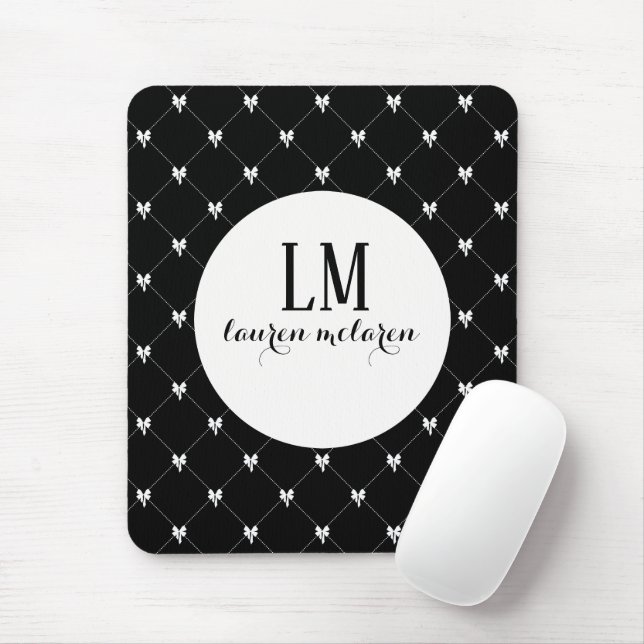 Black & White Bow Monogram Mouse Pad (With Mouse)