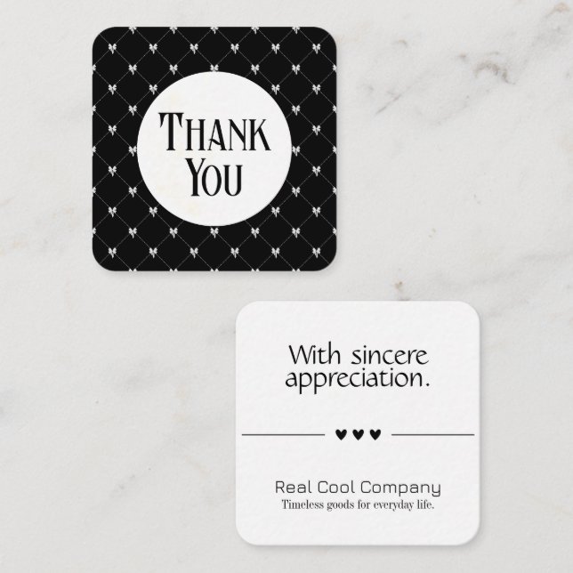 Black & White Bow Monogram Thank You Card (Front/Back)