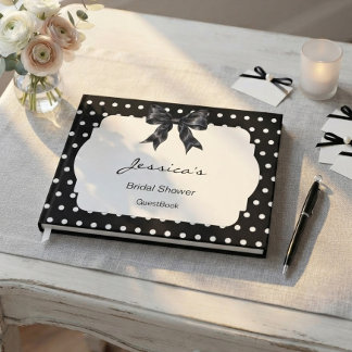Black & White Bow Polka Dots Bridal Shower Guest Book