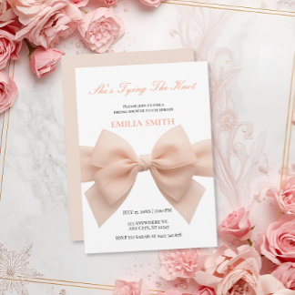 black white Bow She's Tying the Knot Bridal Shower Invitation