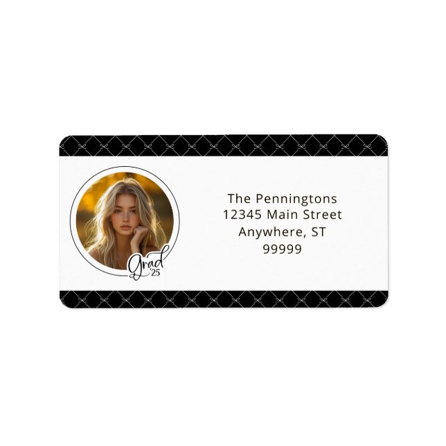 Black White Bows Photo Grad Graduation Label (Front)