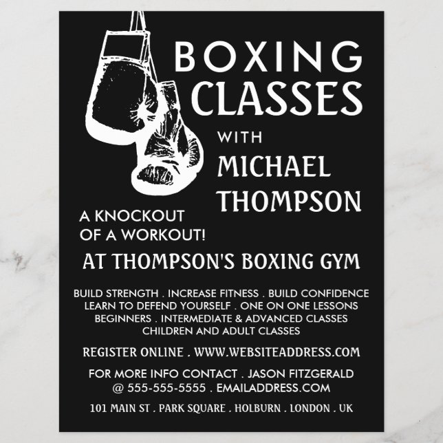 Black & White Boxing Gloves, Boxing Class Advert Flyer (Front)