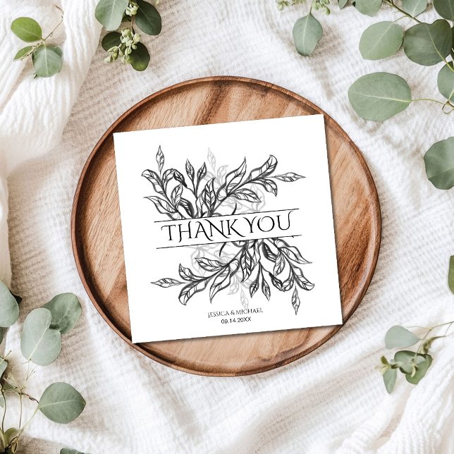 Black & White Branch & Leaves Wedding Napkin (Creator Uploaded)