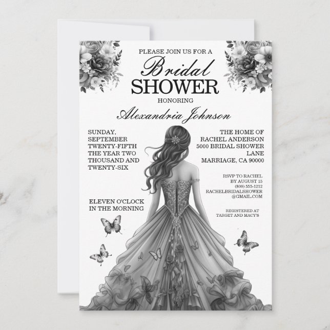 Black & White Bridal Shower Invitations (Front)