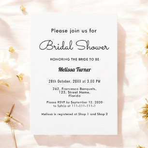 Black White Bridal Shower Simple Invitation