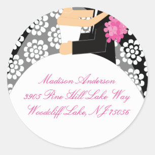 Black & White Bride & Groom Address Label Sticker