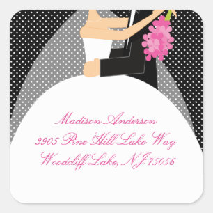 Black & White Bride & Groom Address Square Sticker